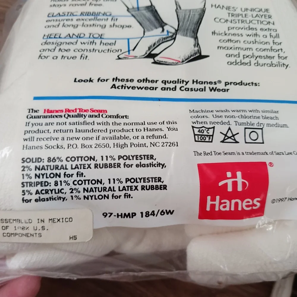 Vintage 1997 Hanes Premium Extra Thick Cushion Crew Socks Mens 10-13